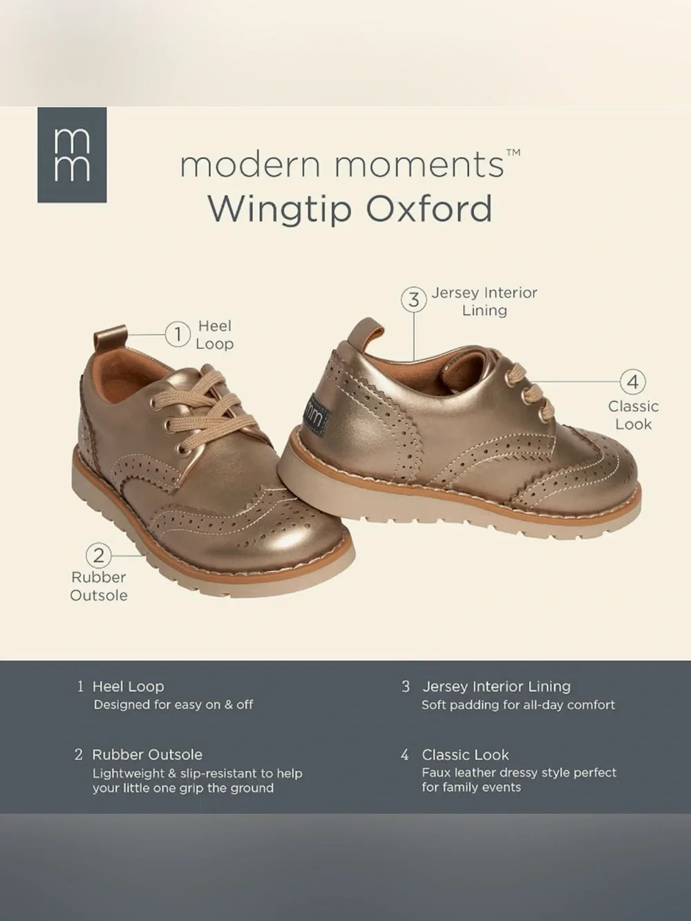 The Modern Moments by Gerber Toddler Girl Oxford Dress Shoes Metallic Gold New